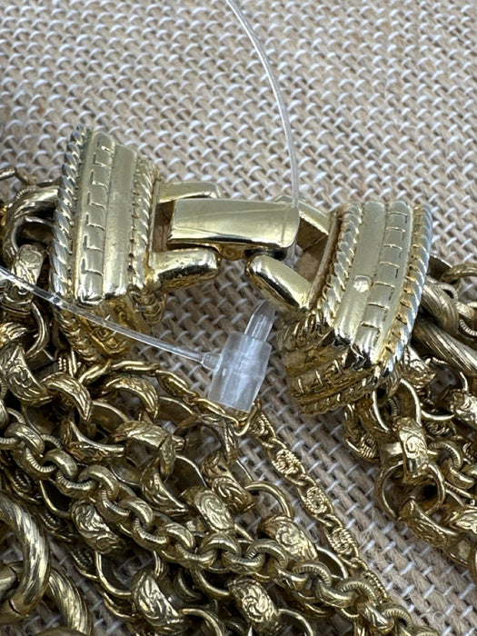 Oscar de la Renta Gold Metal Brushed Multistrand Chain Hinge Clasp Necklace