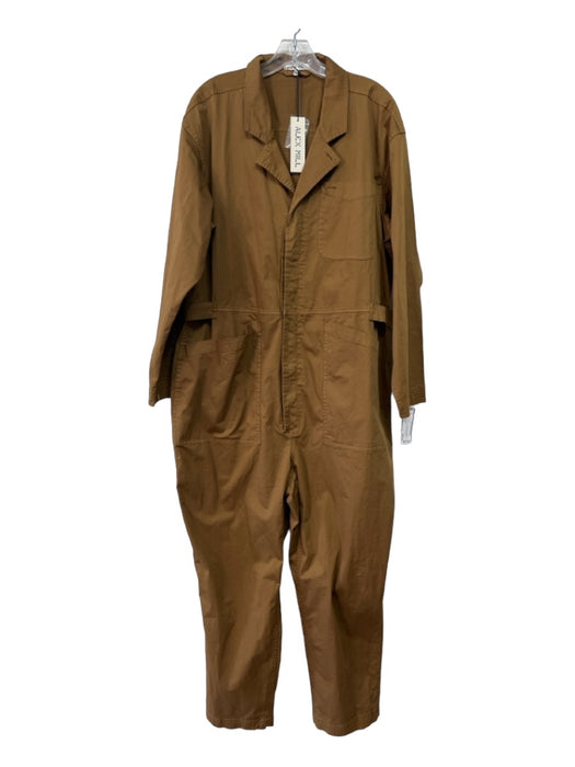 Alex Mill Size XXL Brown Cotton Blend Collared Button Up Long Sleeve Jumpsuit Brown / XXL