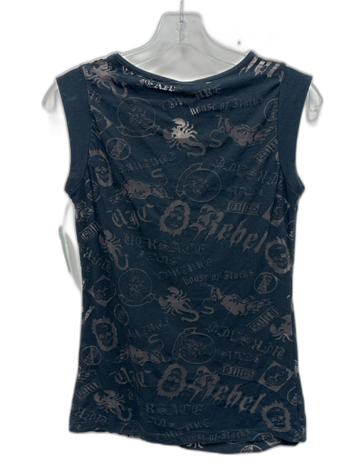 Versace Jeans Couture Size XL Black Cotton Blend Cap Sleeve Graphic Top Black / XL