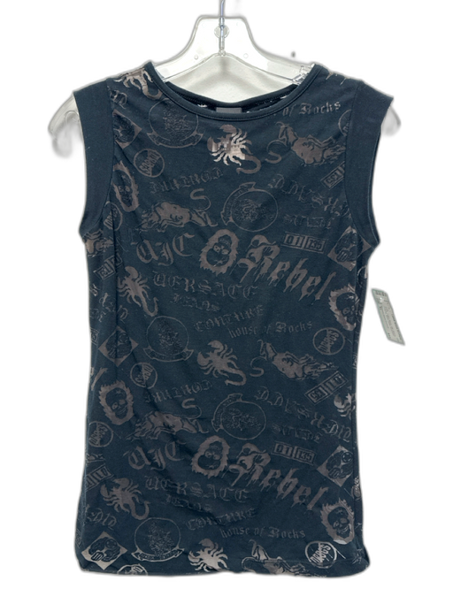 Versace Jeans Couture Size XL Black Cotton Blend Cap Sleeve Graphic Top Black / XL