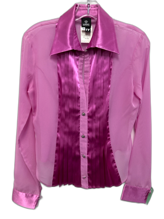 Versace Jeans Couture Size M Pink Polyester Long Sleeve Mesh Collar Pleats Top Pink / M
