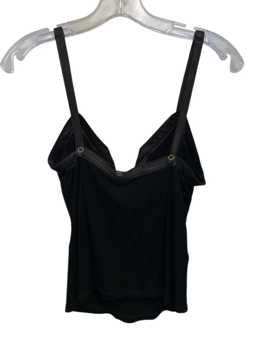 Gianni Versace Size 24/38 Black Leather & Viscose Blend Semi Sheer lace up Top Black / 24/38