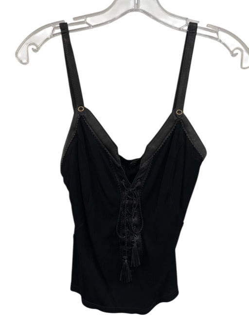 Gianni Versace Size 24/38 Black Leather & Viscose Blend Semi Sheer lace up Top Black / 24/38