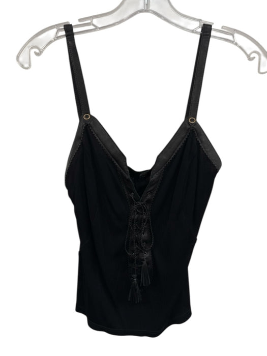 Gianni Versace Size 24/38 Black Leather & Viscose Blend Semi Sheer lace up Top Black / 24/38