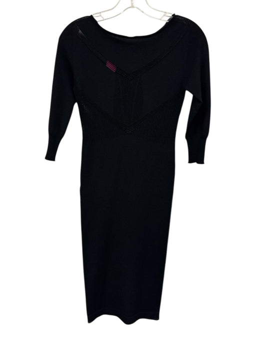 Versace Size 42 Black Viscose Knit 3/4 Sleeve Midi Dress Black / 42