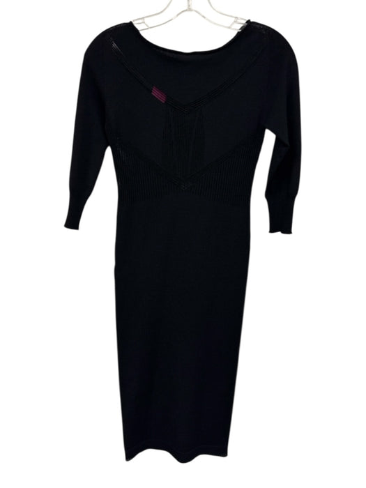 Versace Size 42 Black Viscose Knit 3/4 Sleeve Midi Dress Black / 42