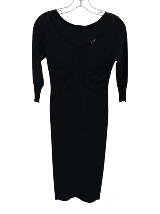 Versace Size 42 Black Viscose Knit 3/4 Sleeve Midi Dress Black / 42