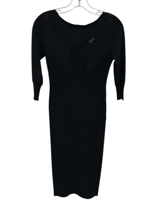 Versace Size 42 Black Viscose Knit 3/4 Sleeve Midi Dress Black / 42