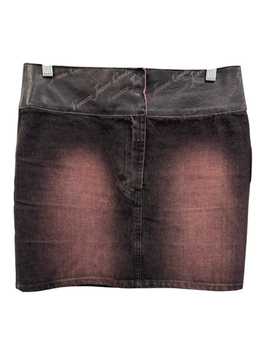 Versace Jeans Couture Size 30/44 Black & Pink Cotton & Leather Logo Ombre Skirt Black & Pink / 30/44