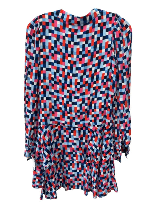 Sail To Sable Size XS Blue, Red & Pink Viscose Blend Checkered Tie V Neck Dress Blue, Red & Pink / XS