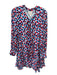 Sail To Sable Size XS Blue, Red & Pink Viscose Blend Checkered Tie V Neck Dress Blue, Red & Pink / XS