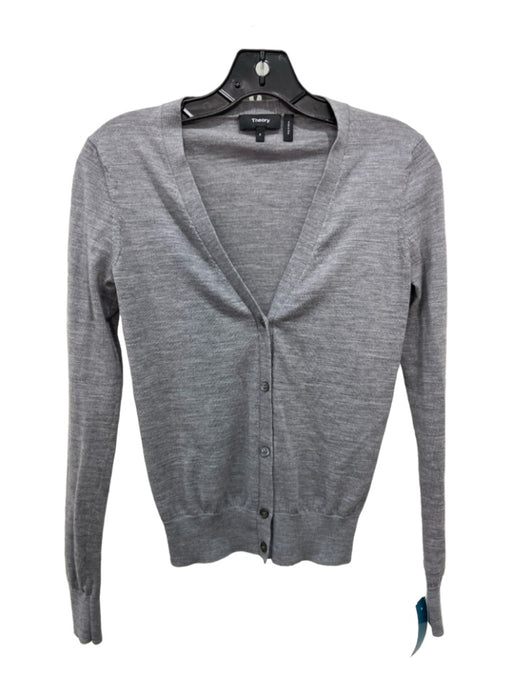 Theory Size SP Gray Wool V Neck Button Up Long Sleeve Sweater Gray / SP