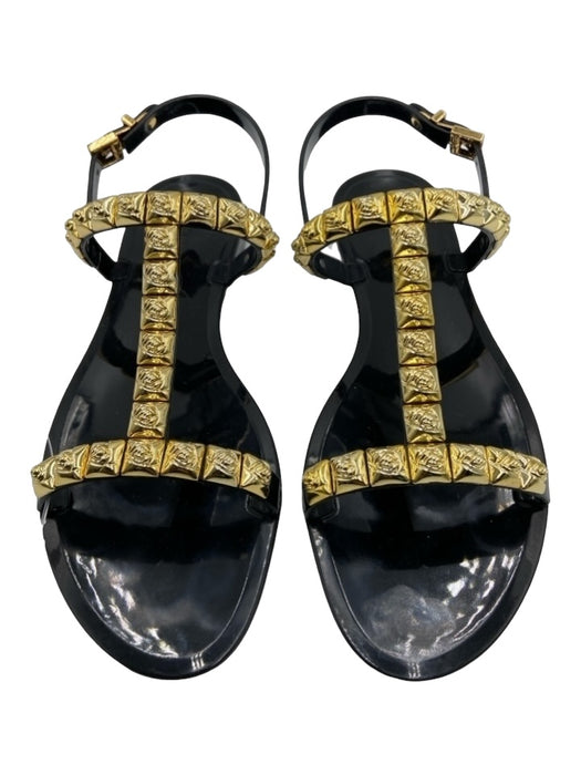 Stuart Weitzman Shoe Size 6 Black & Gold Rubber Studded Ankle Strap Sandals Black & Gold / 6