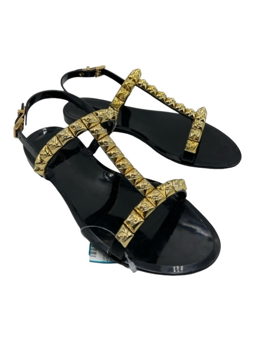 Stuart Weitzman Shoe Size 6 Black & Gold Rubber Studded Ankle Strap Sandals Black & Gold / 6