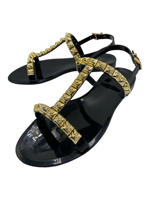 Stuart Weitzman Shoe Size 6 Black & Gold Rubber Studded Ankle Strap Sandals Black & Gold / 6