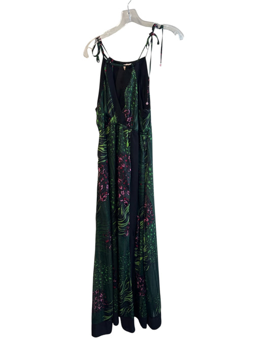 Ciebon Size XS Green & Black Polyester Halter Neck Abstract Print Maxi Dress Green & Black / XS