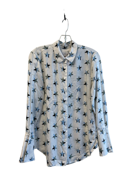 Equipment Femme Size S White & Blue Silk Long Sleeve Star Print Collar Top White & Blue / S