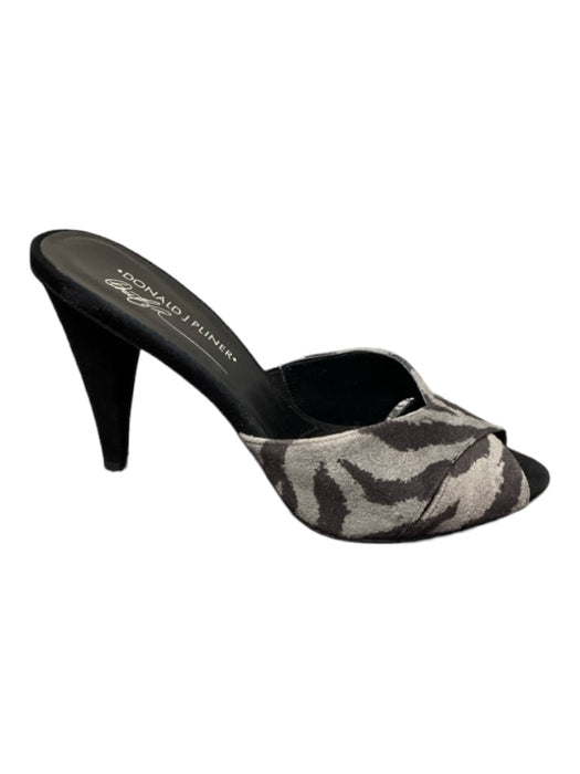 Donald Pliner Shoe Size 8.5 Gray & Black Suede open toe Cross Heel Slip On Shoes Gray & Black / 8.5
