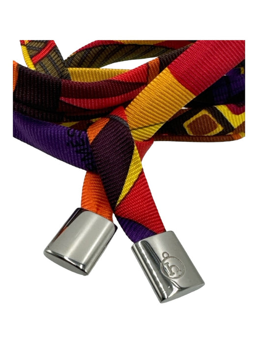 Hermes Orange Purple & Yellow Silk Abstract Printed Wrap Tie Closure Bracelet Orange Purple & Yellow