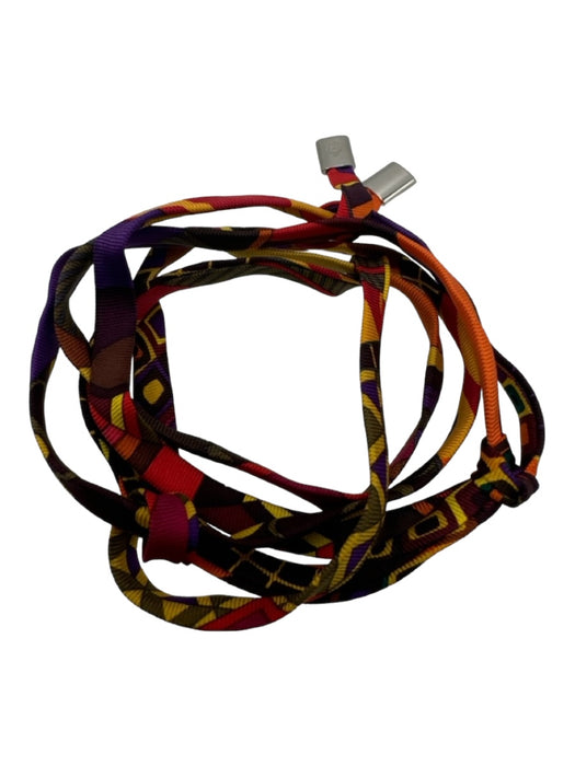 Hermes Orange Purple & Yellow Silk Abstract Printed Wrap Tie Closure Bracelet Orange Purple & Yellow