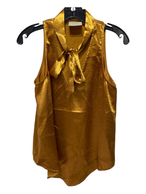 Maeve Size 4 Golden Yellow Polyester Satin Tie Neck V Neck Sleeveless Top Golden Yellow / 4