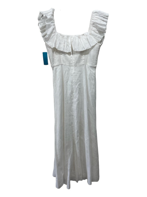 Zimmerman Size 0 White Linen Sleeveless Square Neck Ruffled Maxi Dress White / 0