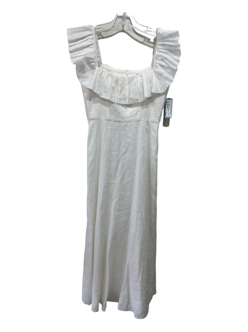 Zimmerman Size 0 White Linen Sleeveless Square Neck Ruffled Maxi Dress White / 0