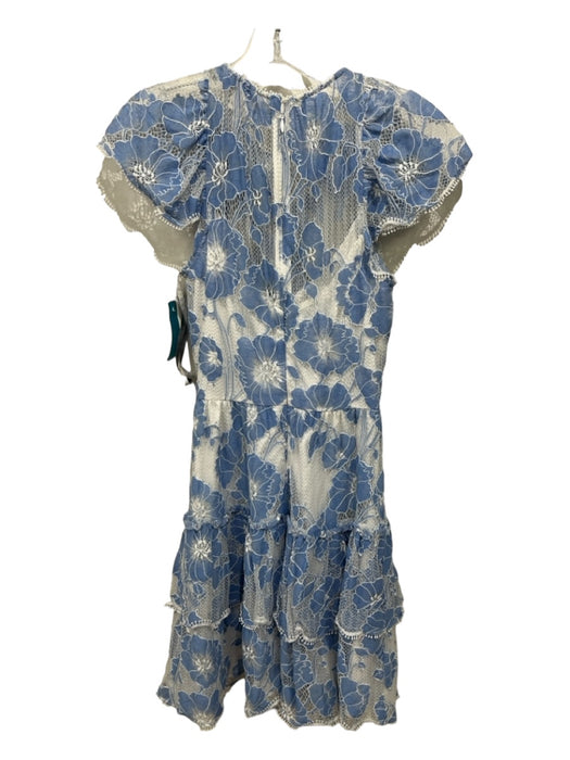 ML Monique Lhuillier Size 0 Blue & White Polyester Floral Lace Back Zip Dress Blue & White / 0