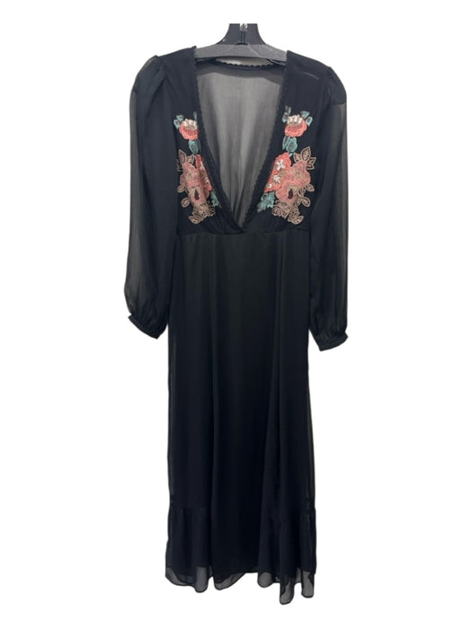 Cleobella Size XS Black, Pink, Blue Polyester Embroidered V Neck Beaded Dress Black, Pink, Blue / XS