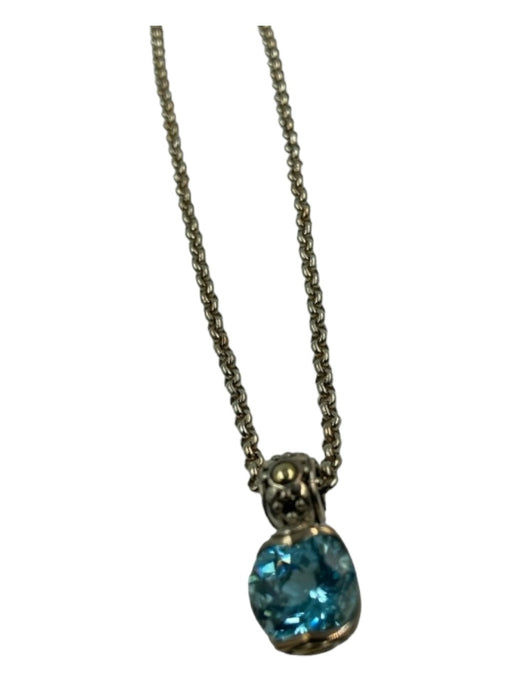 John Hardy Gold & Blue 18K 925 Sterling Silver Cable Chain Blue Topaz Necklace Gold & Blue