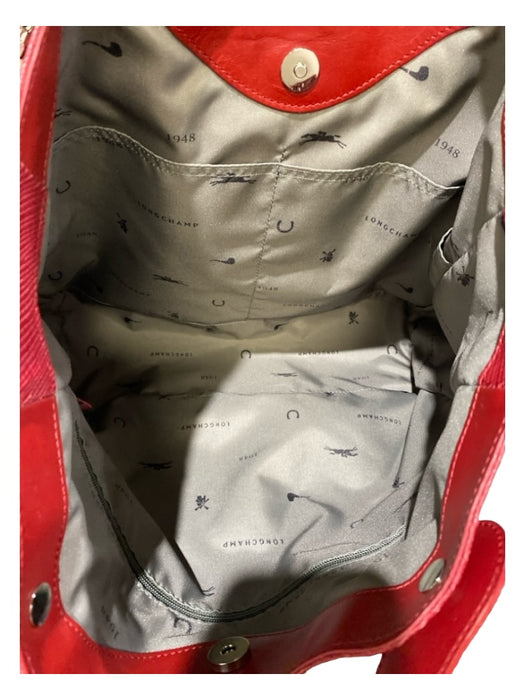 Longchamp Red Leather 2 Handles Silver Hardware Interior Zip Pocket Slouchy Bag Red / Medium