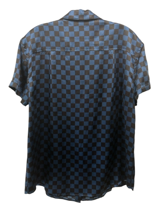 Marc By Marc Jacobs Size L Navy Blue & Black Silk Checkered Ruffle Button Top Navy Blue & Black / L