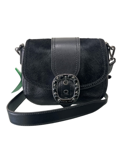 Michael Kors Black Pebbled Leather Ponyhair Jeweled Buckle Crossbody Bag Black / Small