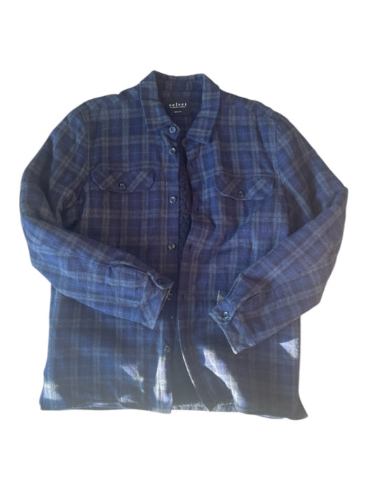 Velvet Size XL Navy & Black Cotton Blend Plaid Lined Men's Long Sleeve Shirt XL