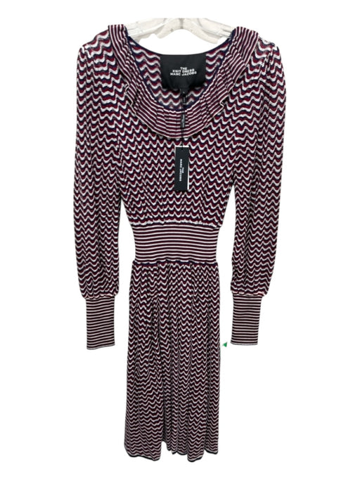 Marc Jacobs Size L Blue, White, Red Acetate Wavy Striped Long Sleeve Knit Dress Blue, White, Red / L