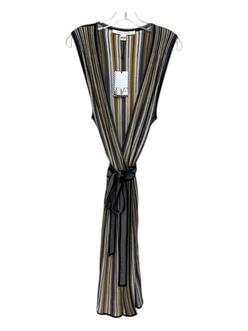 Diane Von Furstenberg Size L Beige, Silver, Multi Viscose Blend Striped Dress Beige, Silver, Multi / L