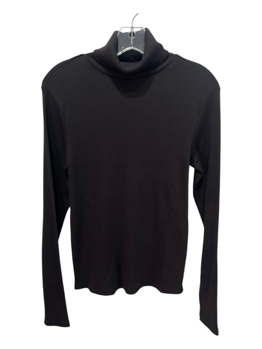 Theory Size L Black Modal & Cotton Ribbed Turtle Neck Long Sleeve Top Black / L
