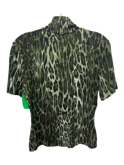 St John Sport Size S Green Rayon Stud Detail Animal Print Short Sleeve Top Green / S