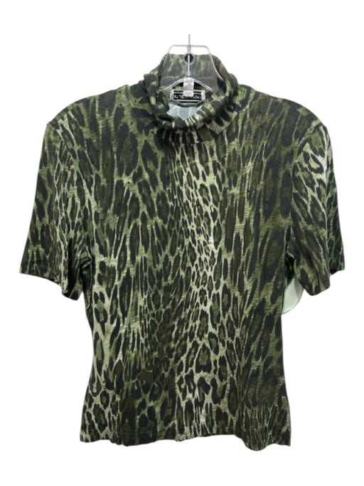 St John Sport Size S Green Rayon Stud Detail Animal Print Short Sleeve Top Green / S