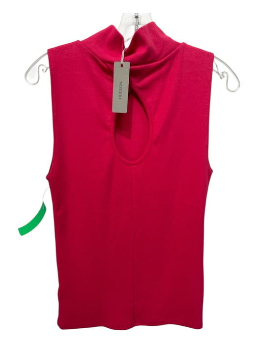 Hudson Size L Pink Cotton & Modal Ribbed Back Keyhole Sleeveless Mock Neck Top Pink / L