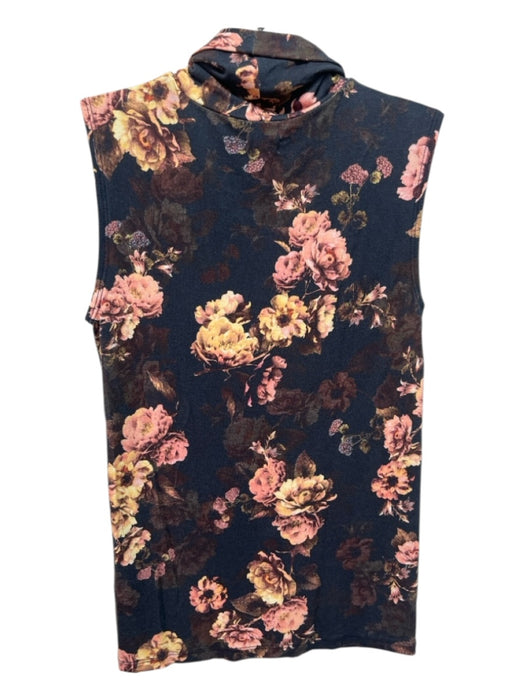 L'agence Size S blue, pink, multi Rayon Turtle Neck Floral Print Sleeveless Top blue, pink, multi / S