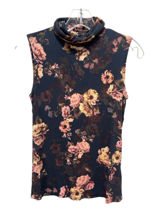 L'agence Size S blue, pink, multi Rayon Turtle Neck Floral Print Sleeveless Top blue, pink, multi / S