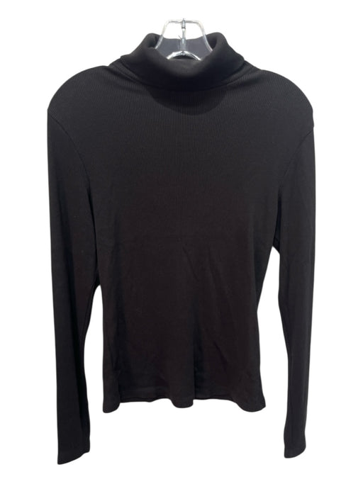 Theory Size L Black Modal & Cotton Ribbed Turtle Neck Long Sleeve Top Black / L