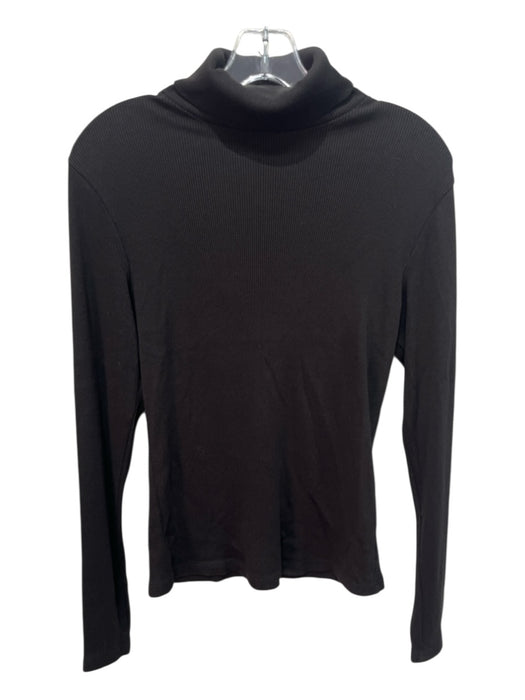 Theory Size L Black Modal & Cotton Ribbed Turtle Neck Long Sleeve Top Black / L