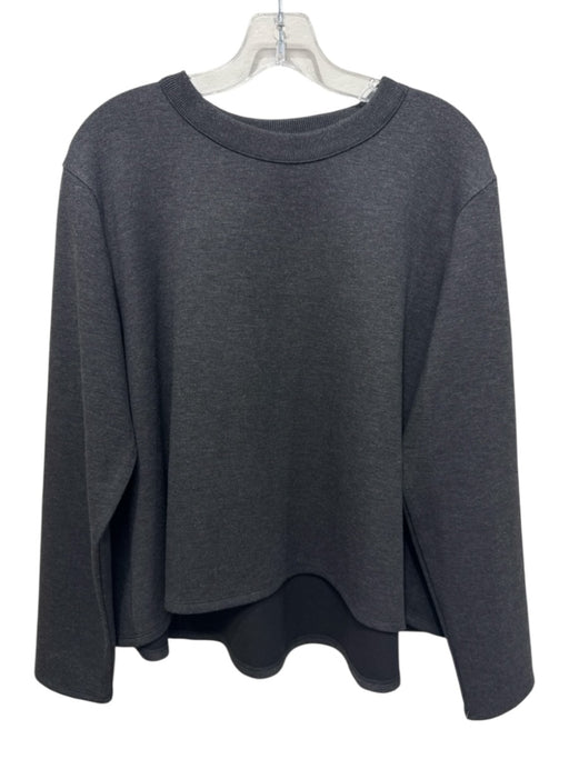 Theory Size L Charcoal Gray Viscose Blend Heathered Round Neck Long Sleeve Top Charcoal Gray / L