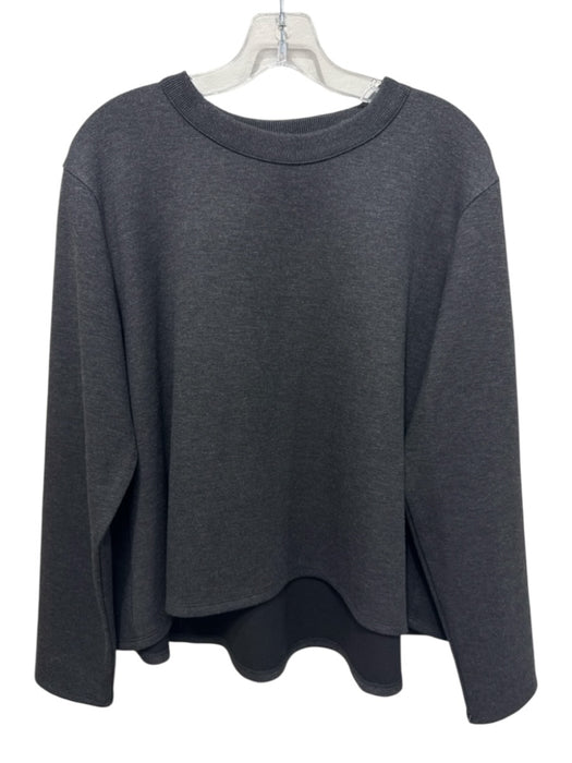 Theory Size L Charcoal Gray Viscose Blend Heathered Round Neck Long Sleeve Top Charcoal Gray / L