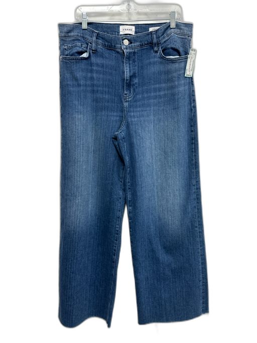 Frame Size 32 Medium Wash Cotton & Rayon High Rise Wide Leg Raw Hem Jeans Medium Wash / 32