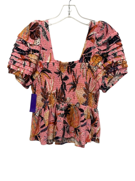 Farm Rio Size L Pink, Brown & Multi Viscose Elastic top Pleat Arm Detail Top Pink, Brown & Multi / L