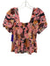 Farm Rio Size L Pink, Brown & Multi Viscose Elastic top Pleat Arm Detail Top Pink, Brown & Multi / L