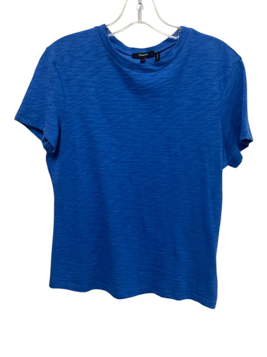 Theory Size M Blue Cotton Crew Neck Short Sleeve Heathered Top Blue / M